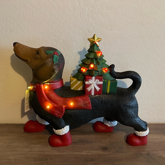 Holiday Time Black & Red Santa Dachshund with Christmas Tree LED Decor - Picture 1 of 11